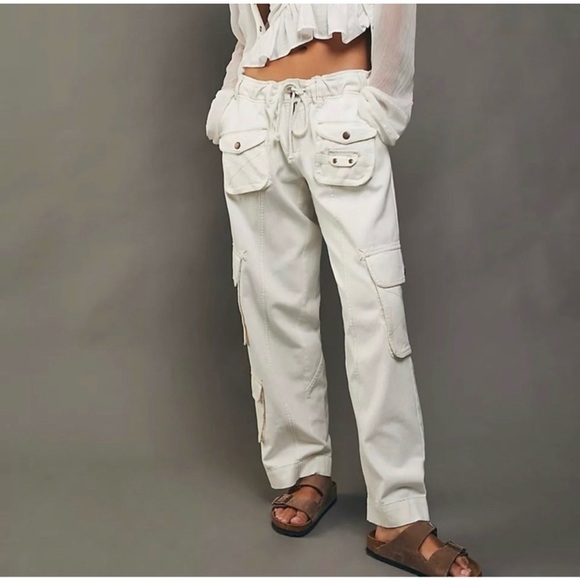 Free People Pants - Free People Tahiti Cargo Pants Green Utility Low Rise Tofu Ivory large